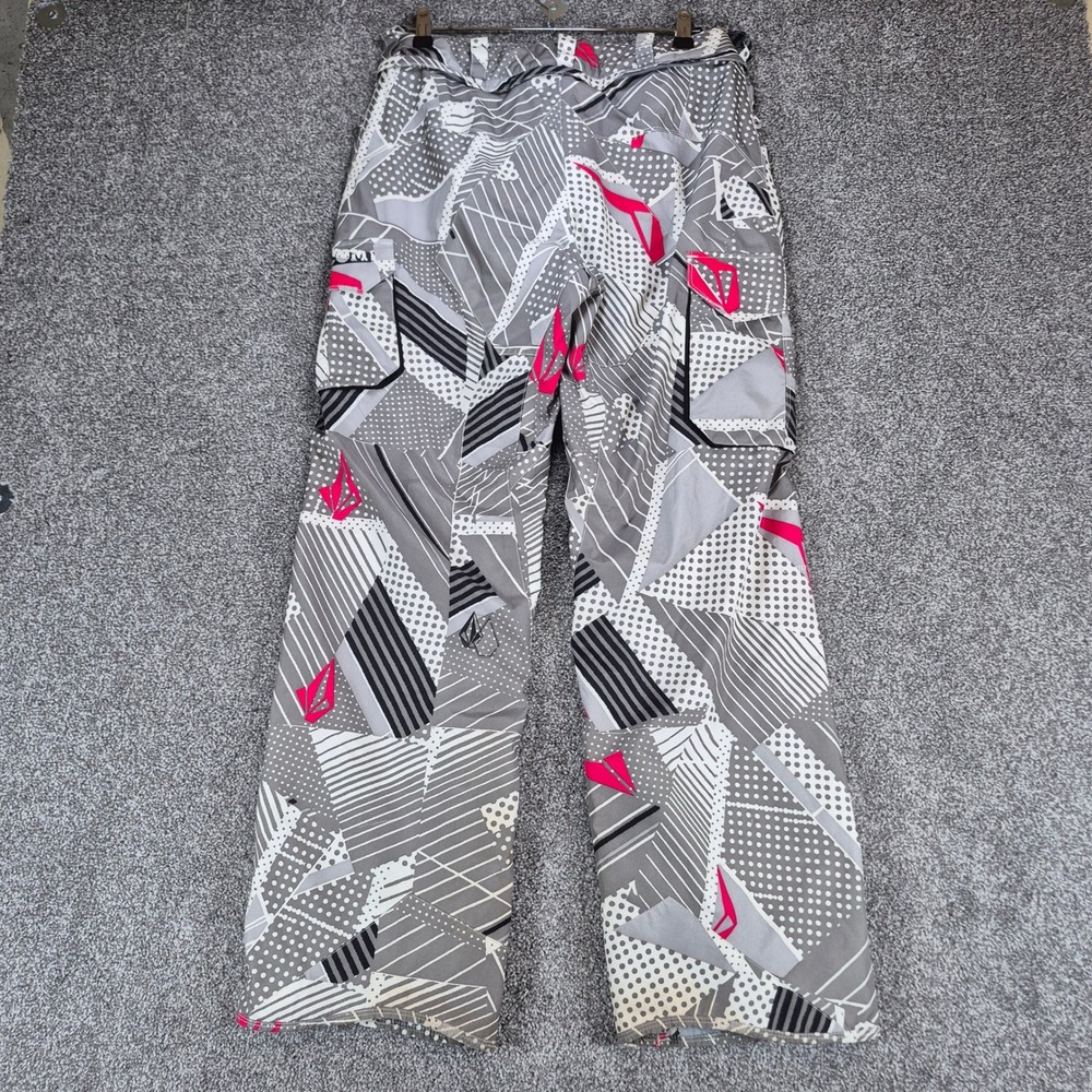 Volcom Gore-Tex Snow Pants Womens Small Quartz Cargo Omega Recco Geometric Print View 2